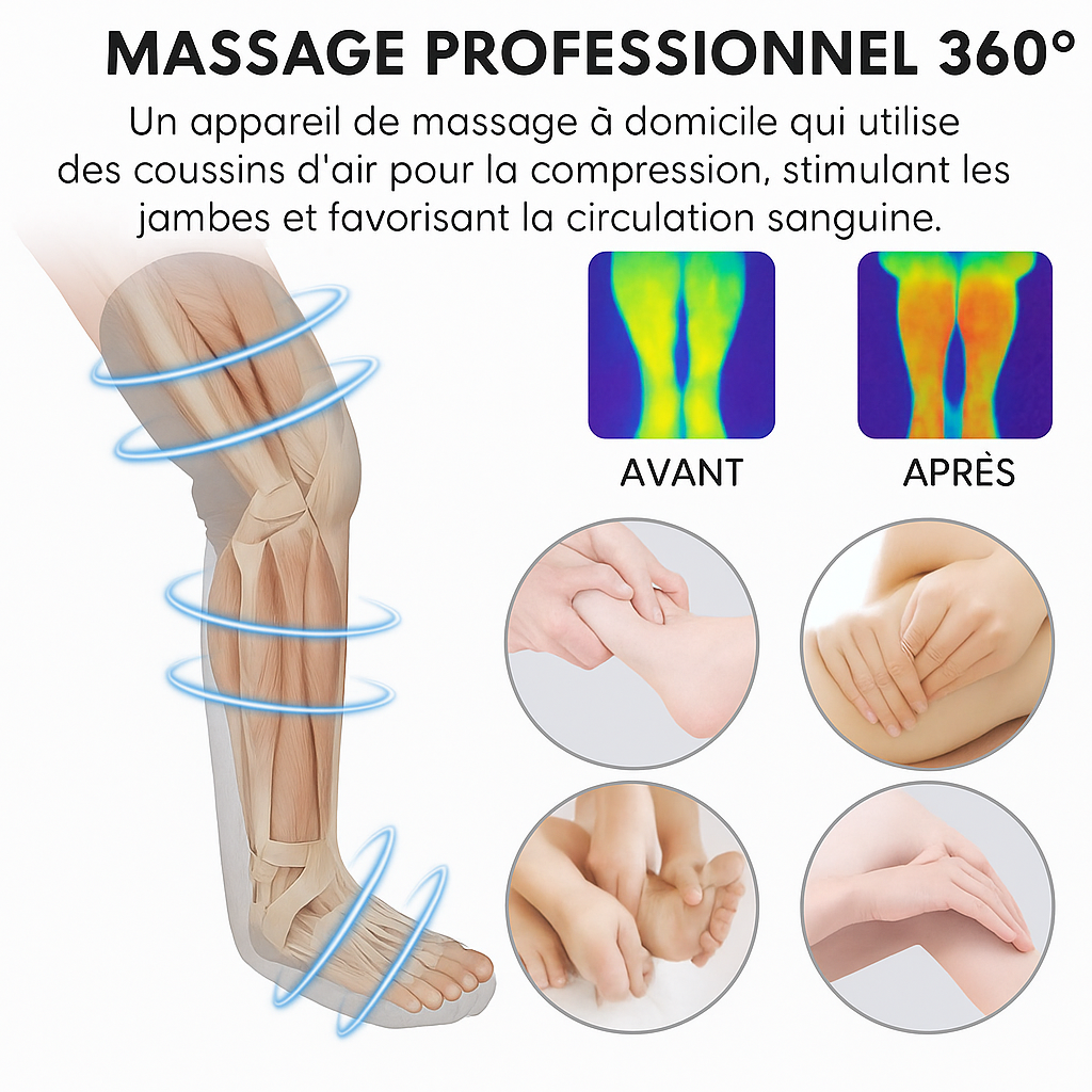 Masseur jambes à compression d’air & chauffe genoux